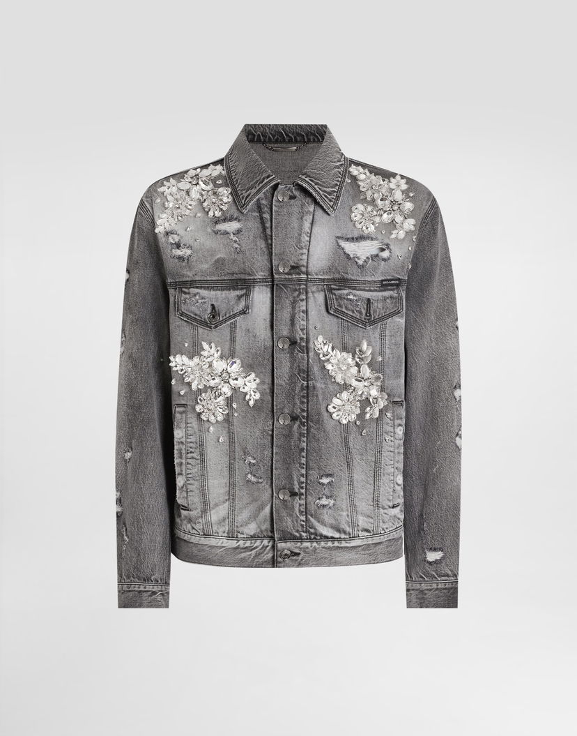 Bunda Dolce & Gabbana Dolce & Gabbana Embellished Distressed Denim Jacket Šedá | G9BTGZG8NT4S9001
