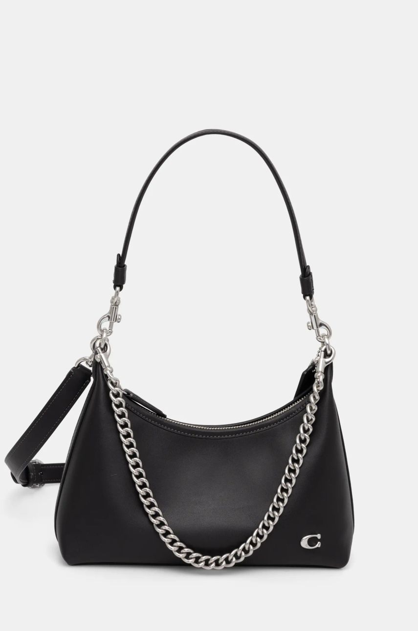 Taška cez rameno Coach Leather Shoulder Bag with Chain Strap Čierna | CW640, 0