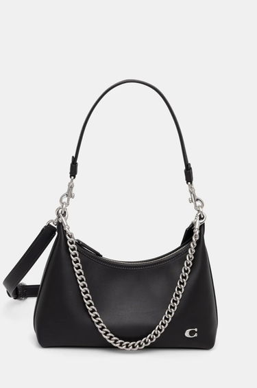 Taška cez rameno Coach Leather Shoulder Bag with Chain Strap Čierna | CW640, 0