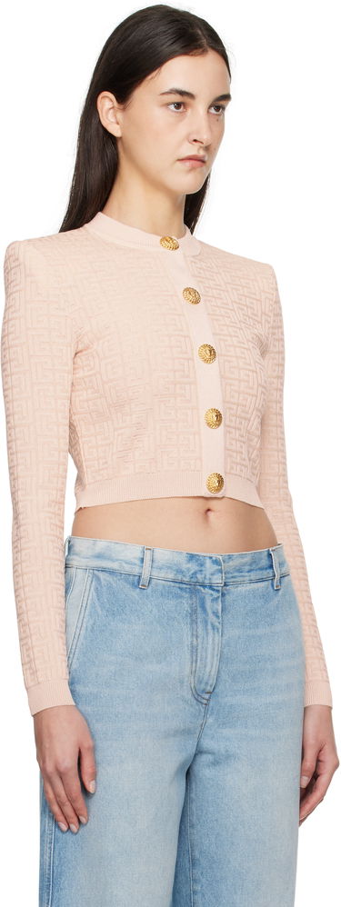 Sveter Balmain Balmain Labyrinth Knit Cropped Cardigan Ružová | EF1KL196KI02, 1