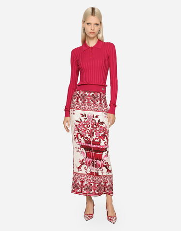 Polo tričko Dolce & Gabbana Cropped Polo Shirt In Ribbed Silk Ružová | FXL40TJBSE9F4079, 1