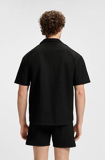 Košeľa BOSS HUGO Regular-Fit Waffle Shirt with Embroidered Logo Čierna | 50540111, 1