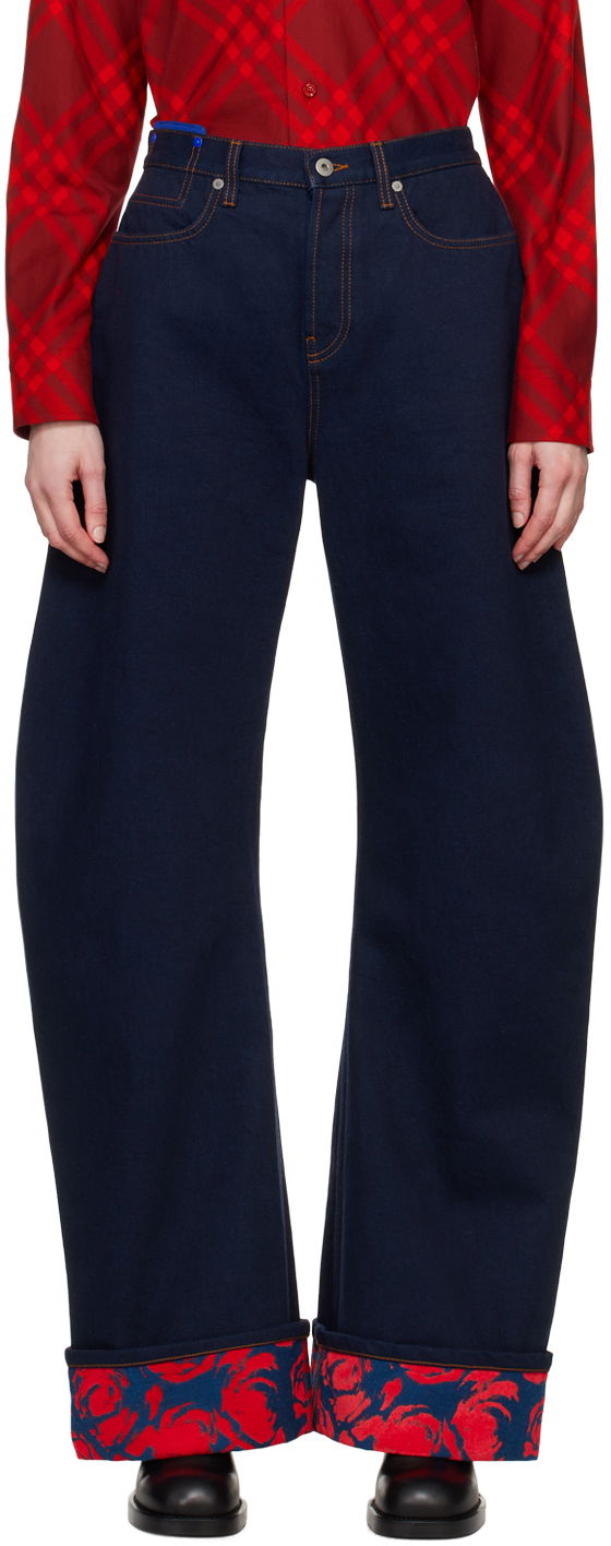 Džínsy Burberry Floral Print Wide-Leg Jeans Modrá | 8080780, 0