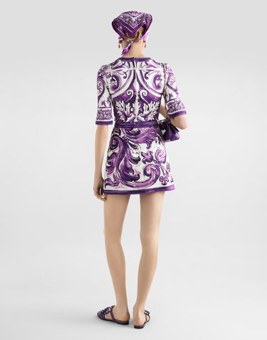 Šaty Dolce & Gabbana Dolce & Gabbana Majolica-Print Short Sleeve Mini Dress Fialová | F6TSUTFP9AKHP5DQ, 2