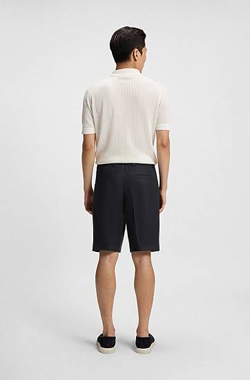 Šortky BOSS Tapered-Fit Wrinkle-Resistant Linen Shorts Navy | 50538680, 1