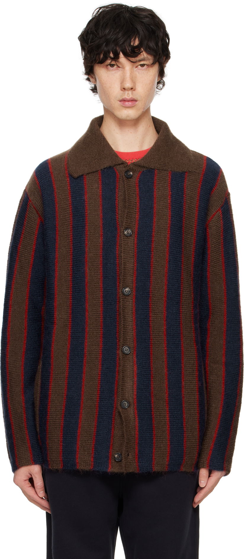 Sveter Bode Mohair Stripe Cardigan Hnedá | MRF24KT027