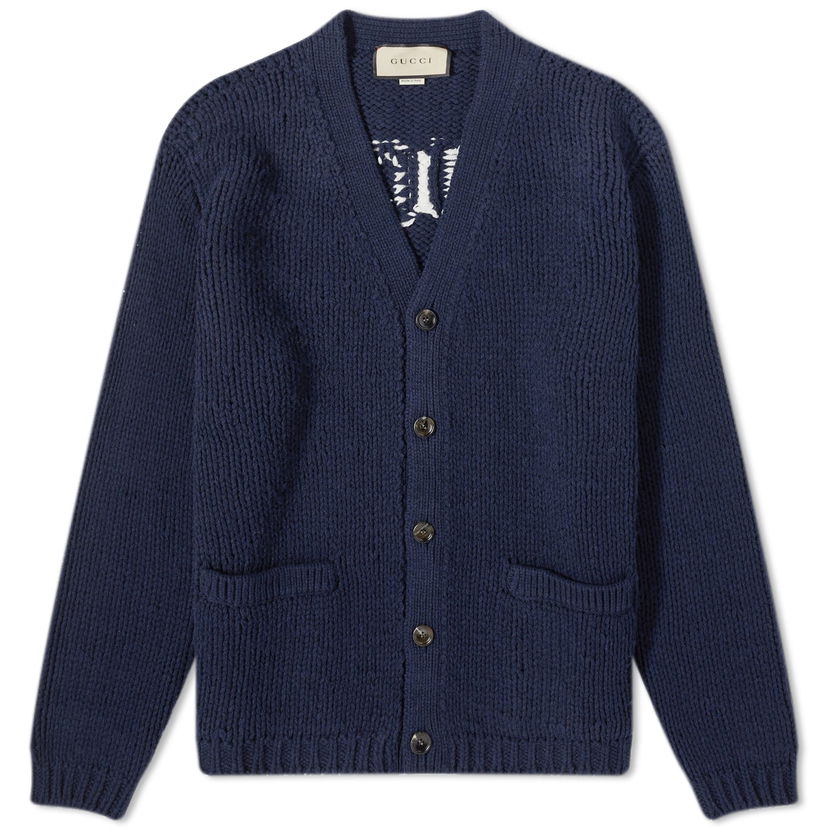 Sveter Gucci Intarsia Logo Cardigan Navy | 761541-XKDK4-4492