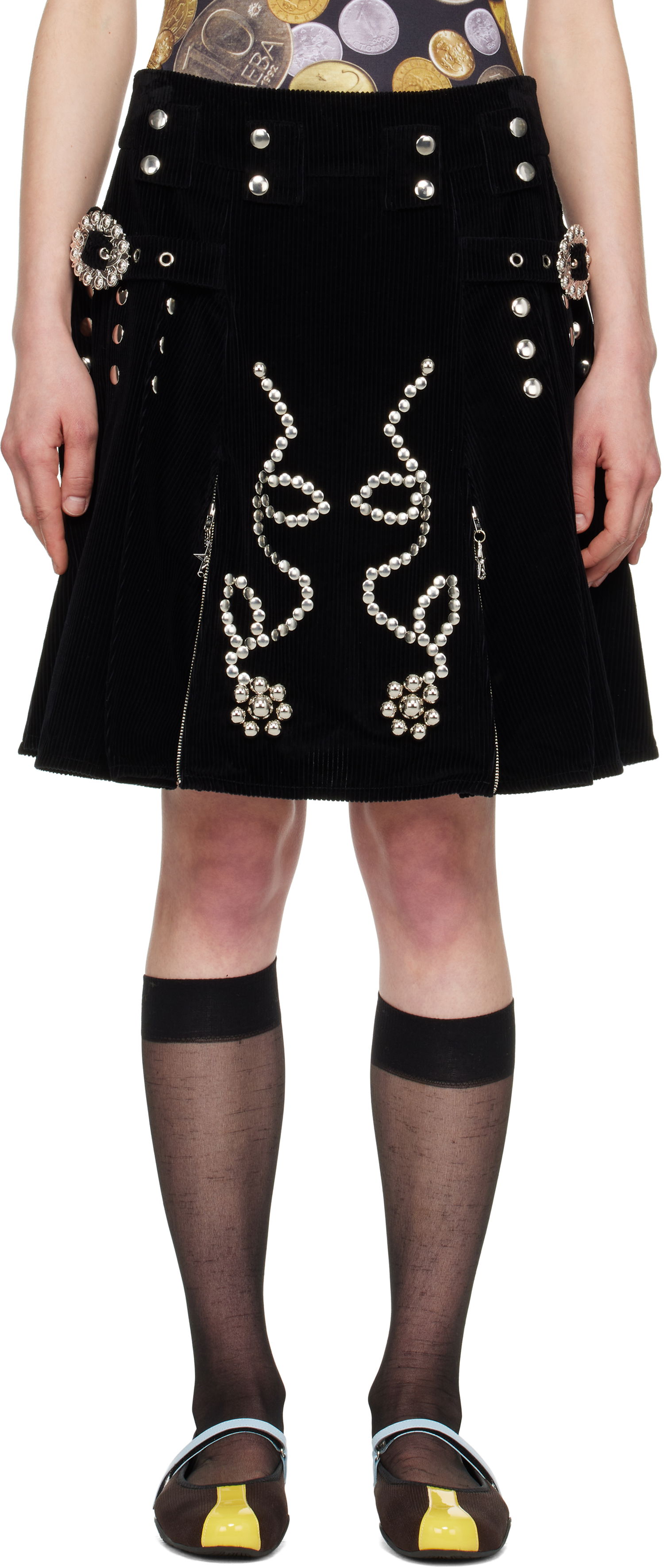 Sukňa Chopova Lowena Chopova Lowena Corduroy Miniskirt with Metal Accents Čierna | 3246, 0