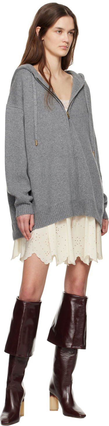 Sveter CHLOÉ Chloé Oversized Knit Zip-Up Hoodie Šedá | CH25SMC05760, 3