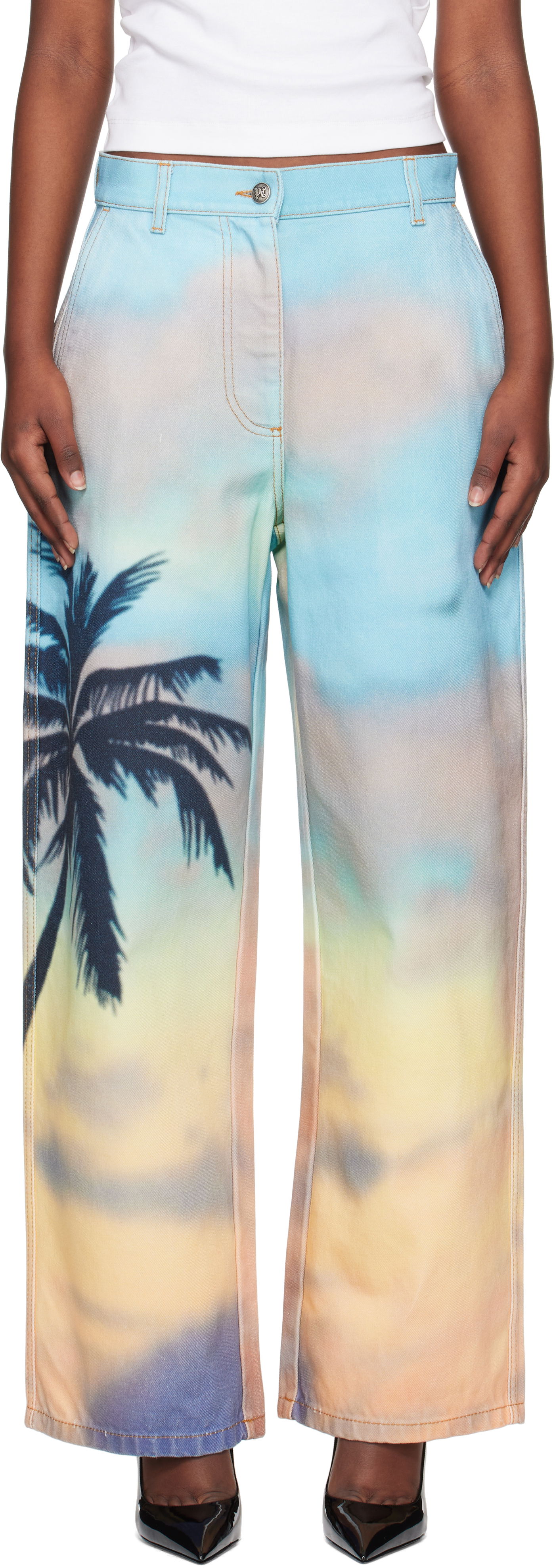 Džínsy Palm Angels Palm Angels Sunrise Palm Baggy Jeans Rôznofarebný | PWYB040S25DEN0018410, 0