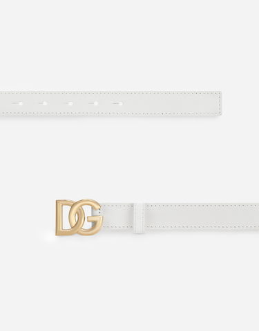 Opasok Dolce & Gabbana Dolce & Gabbana Calfskin Belt with DG Logo Biela | BE1447AW57680002, 2
