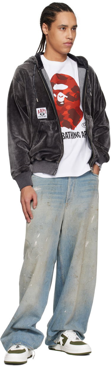 Mikina AAPE by A Bathing Ape AAPE by A Bathing Ape 'AAPE' Logo Velvet Zip-Up Hoodie Šedá | AAPSWMC339XXNBKL, 3