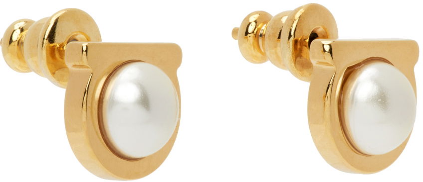 Náušnice FERRAGAMO Gancini Pearl Earrings "Gold" Metalická | 760121 - 696454, 1