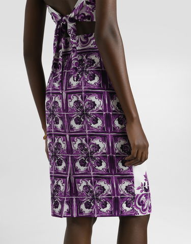 Sukňa Dolce & Gabbana Dolce & Gabbana Majolica Print Silk Fitted Skirt Fialová | F4C2CTHPABWIP3TN, 3