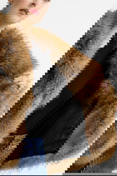 Kabáty STAND STUDIO Cropped Faux Fur Coat Samara Hnedá | 61701.9405, 5