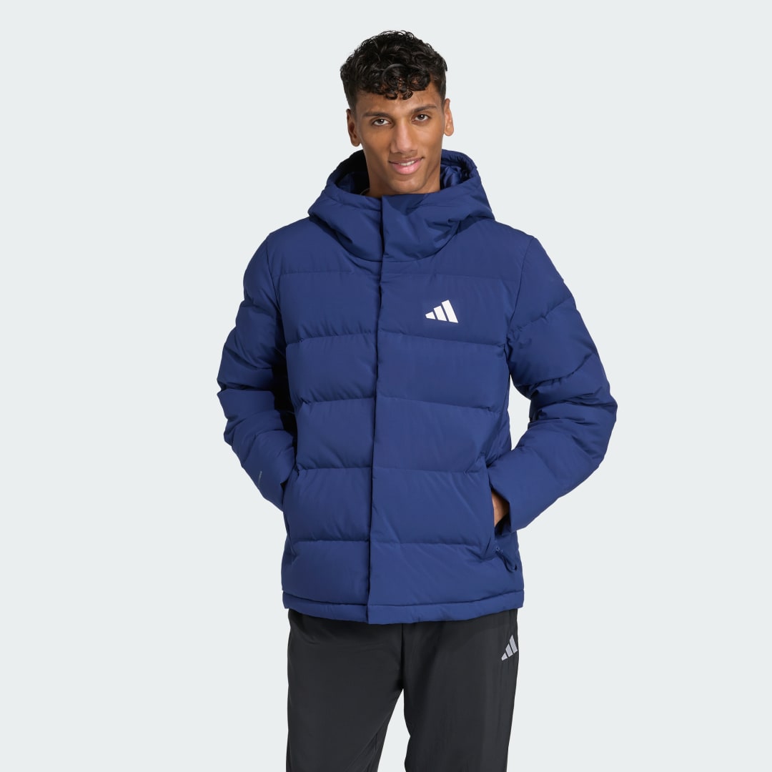 Prešívaná bunda adidas Performance Helionic CLIMAWARM Hooded Down Jacket Modrá | JX0581, 0
