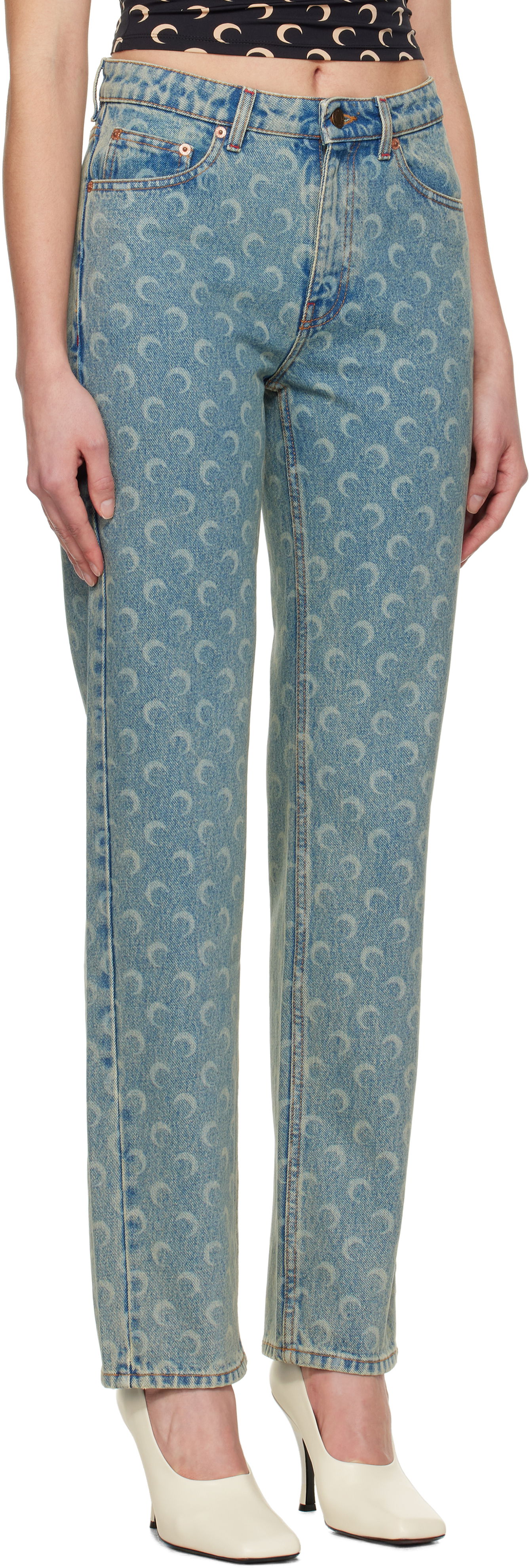 Džínsy Marine Serre Marine Serre Moon Laser Straight Jeans Modrá | WPA128A CDEN0003, 1
