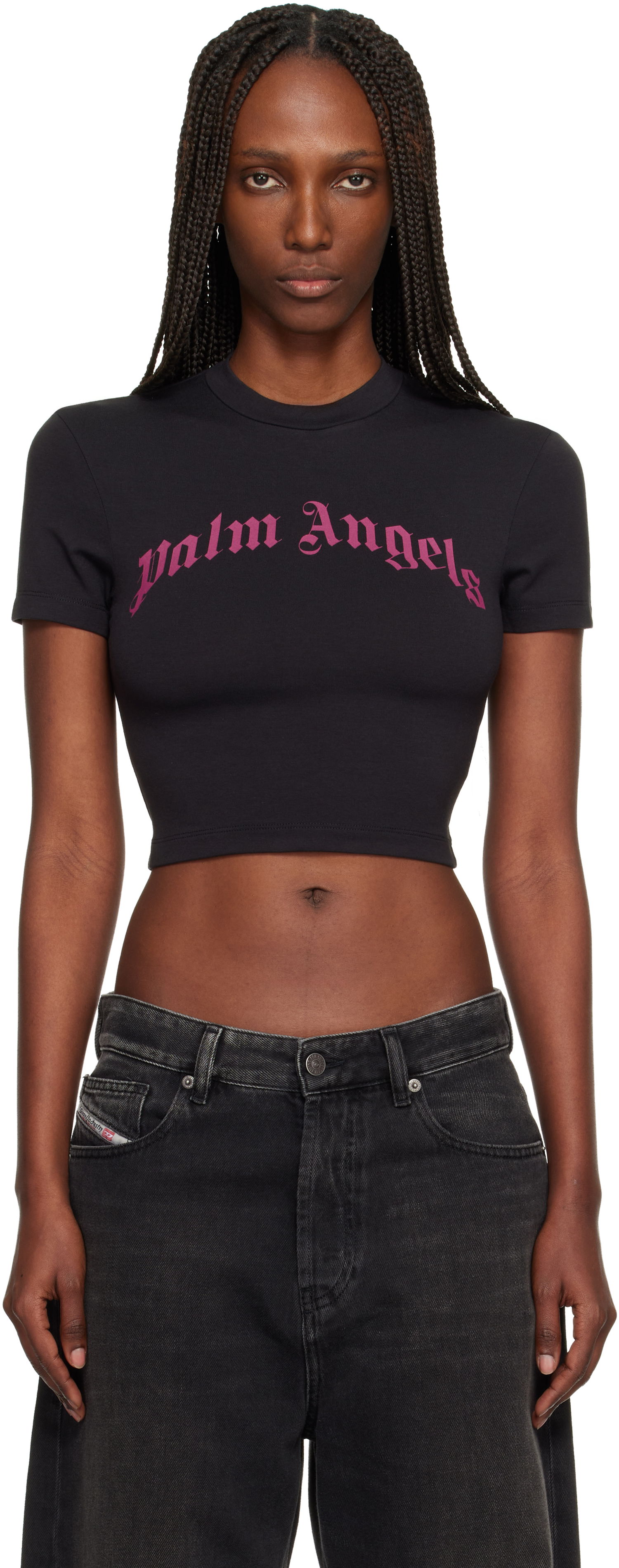 Crop Top Palm Angels Curved Logo Baby T-shirt Čierna | PWAA077F25JER0021032, 0