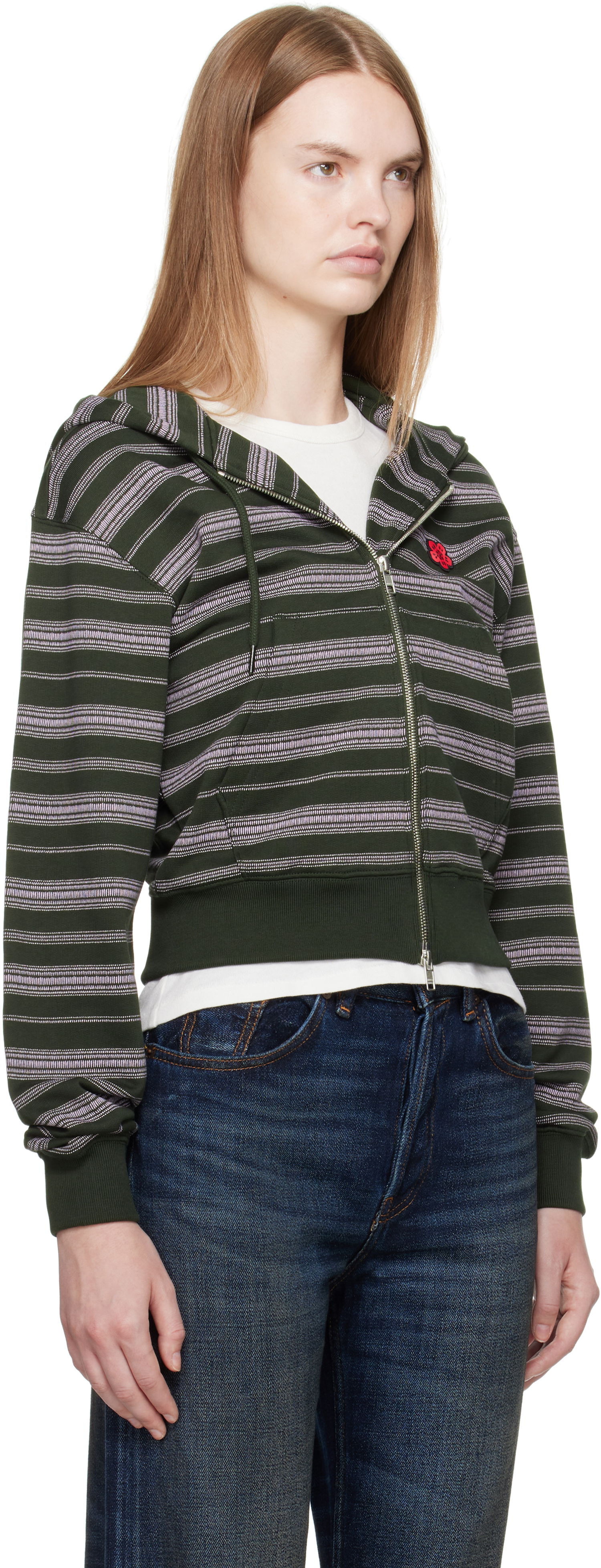 Mikina KENZO Kenzo Paris 'Boke Flower' Striped Cropped Hoodie Zelené | FF62HO1504MS, 1