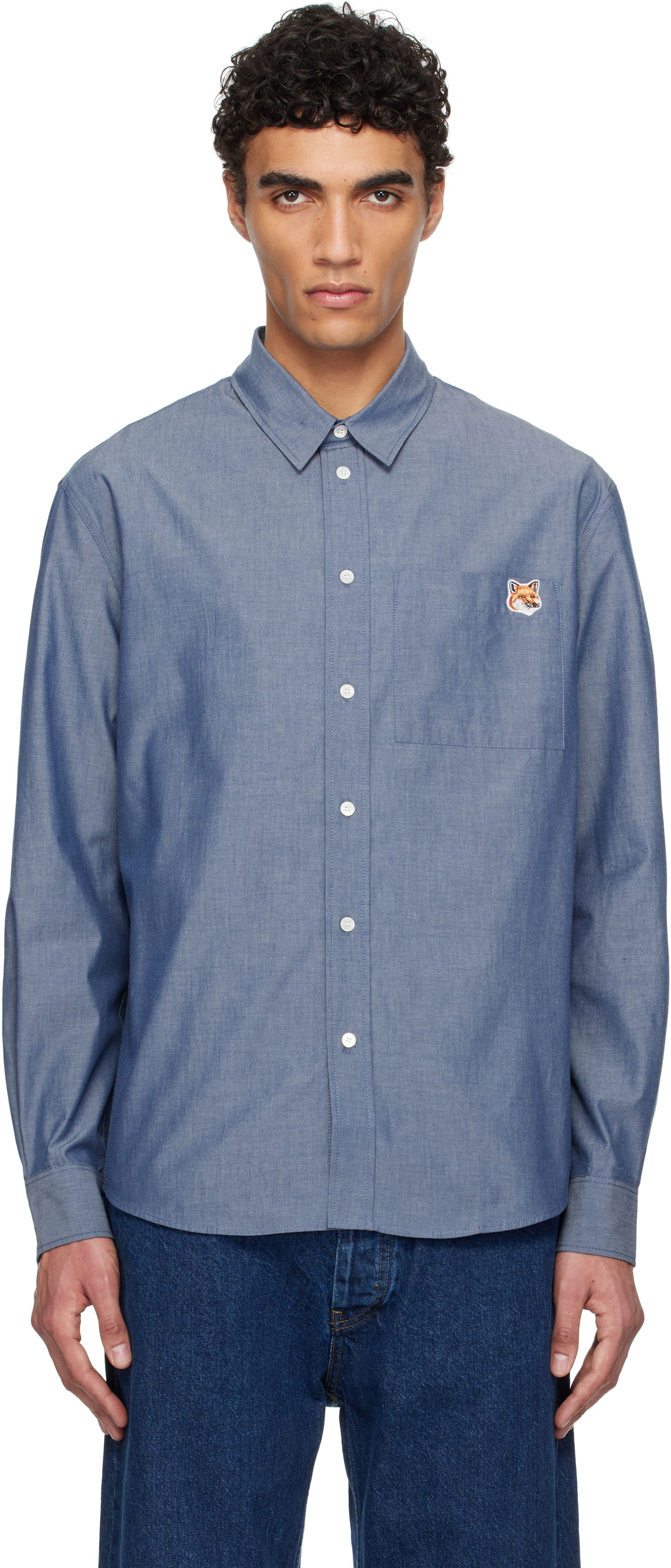 Košeľa MAISON KITSUNÉ Maison Kitsuné Fox Head Casual Shirt Modrá | OM00432WC5043, 0
