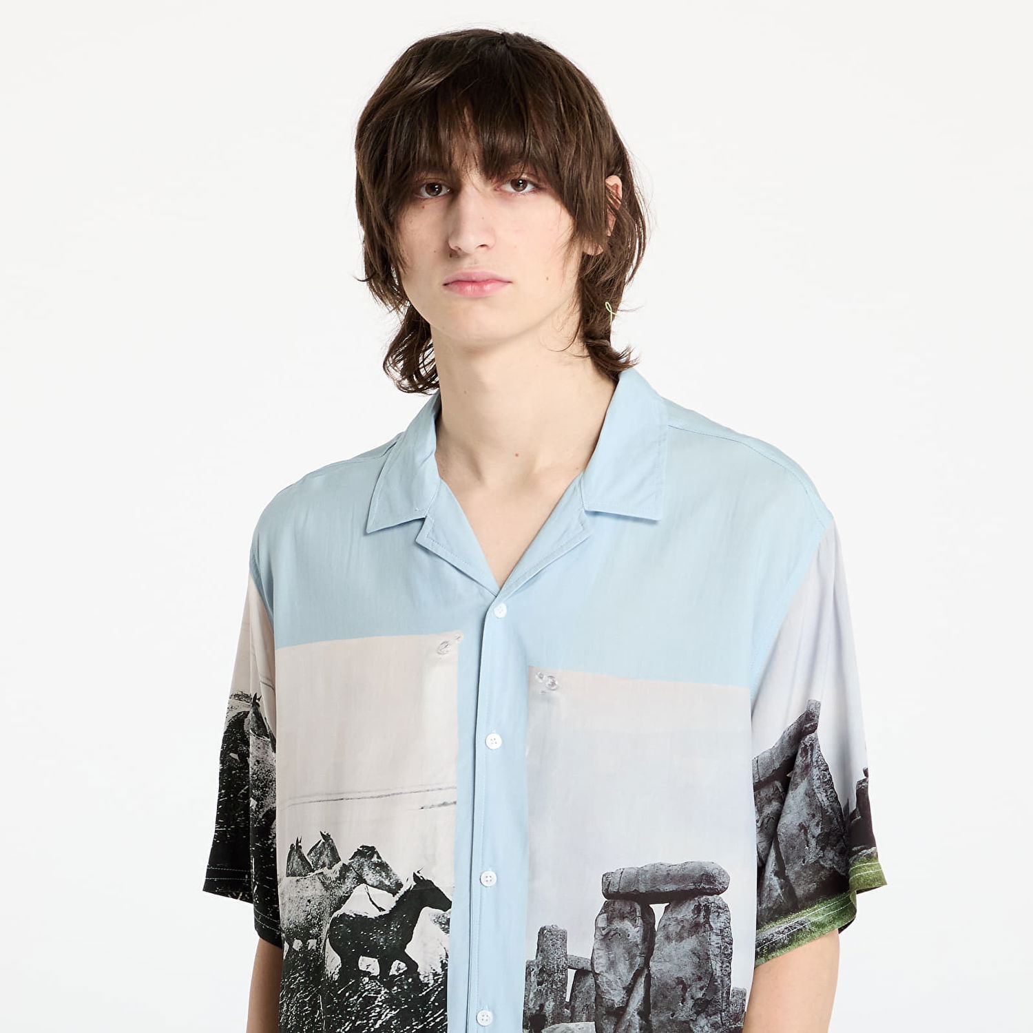 Košeľa Pleasures PLEASURES Stone Horse Button Down Shirt Modrá | P25SP022 BLUE, 1
