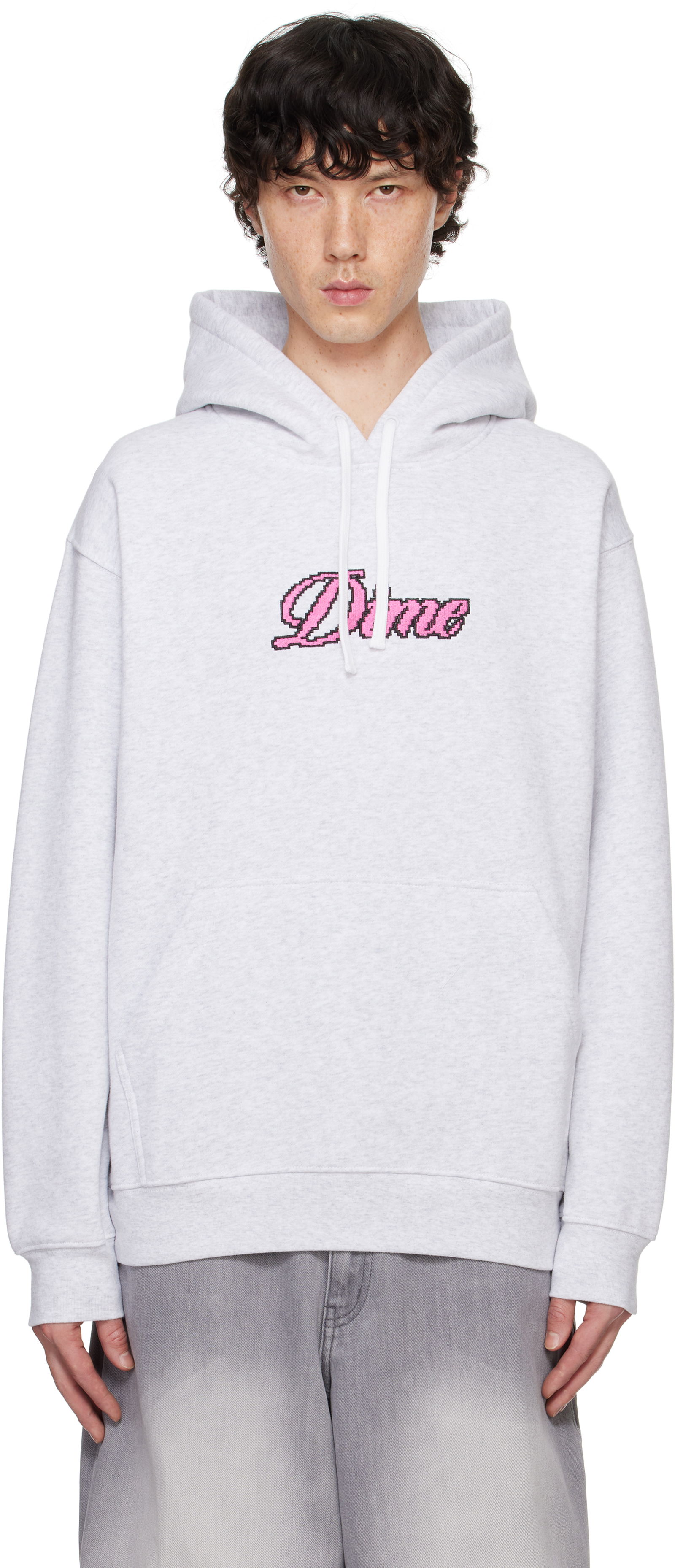 Gray Pixel Cursive Hoodie