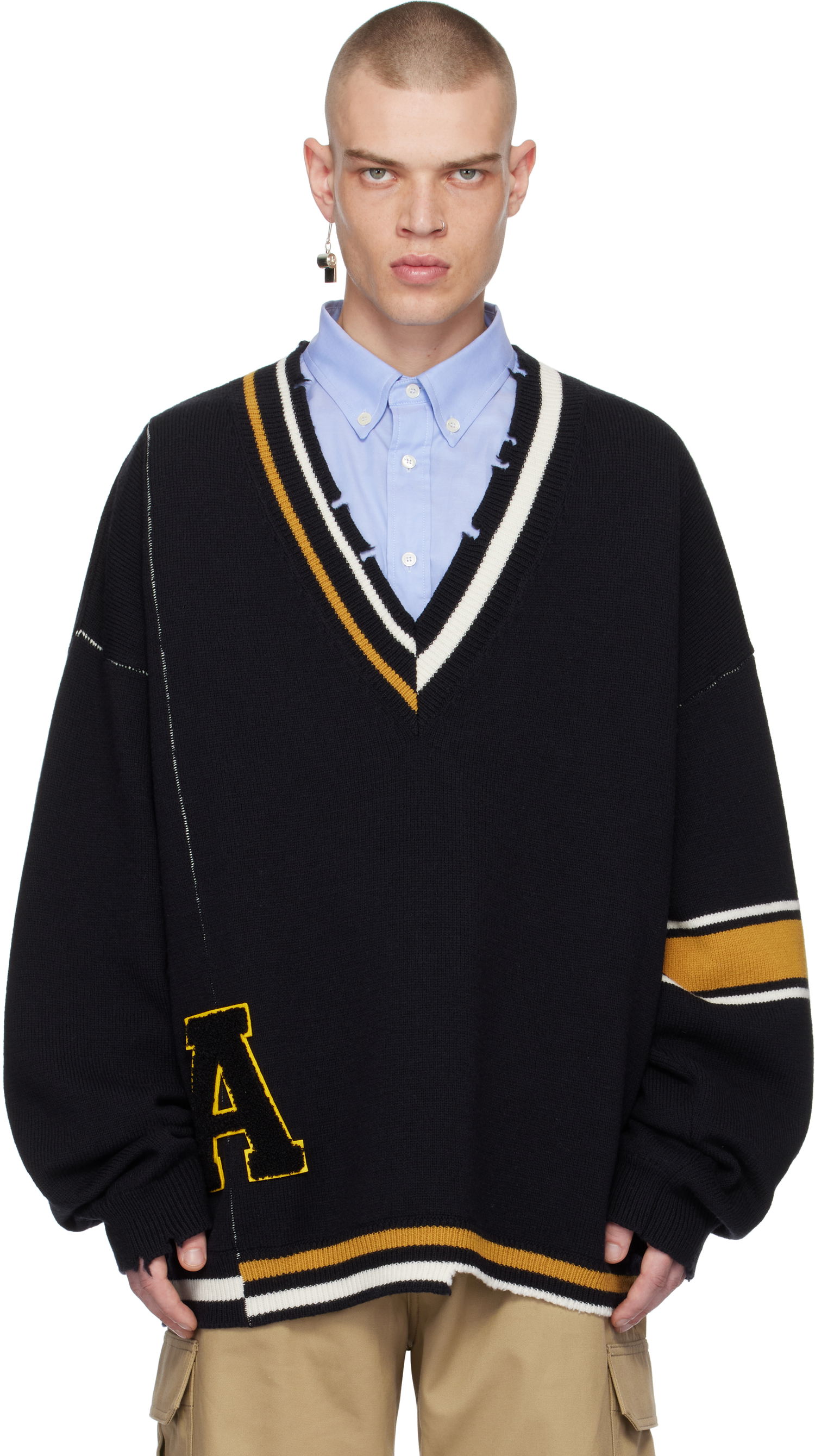Sveter Ambush Destroyed Rib Knit V-Neck Sweater Čierna | BMHD003F24KNI0011010, 0