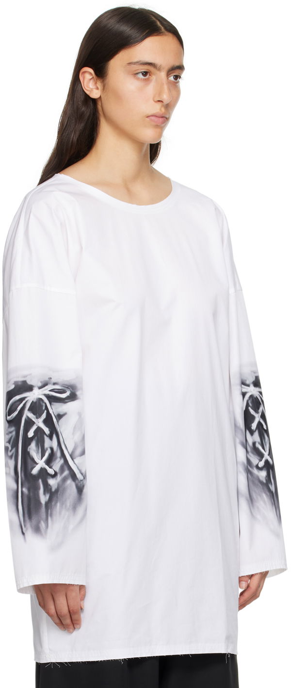 Tričko We11done Raw Edge Graphic Long Sleeve T-Shirt Biela | WD-SH3-23-185-U-WH, 1