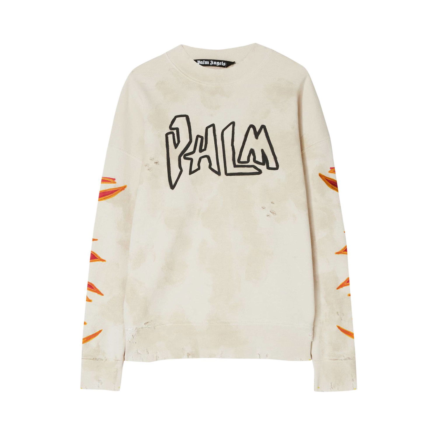 Sveter Palm Angels GD Palm Graffiti Flames Crewneck Béžová | PMBA065F22FLE0060310, 1