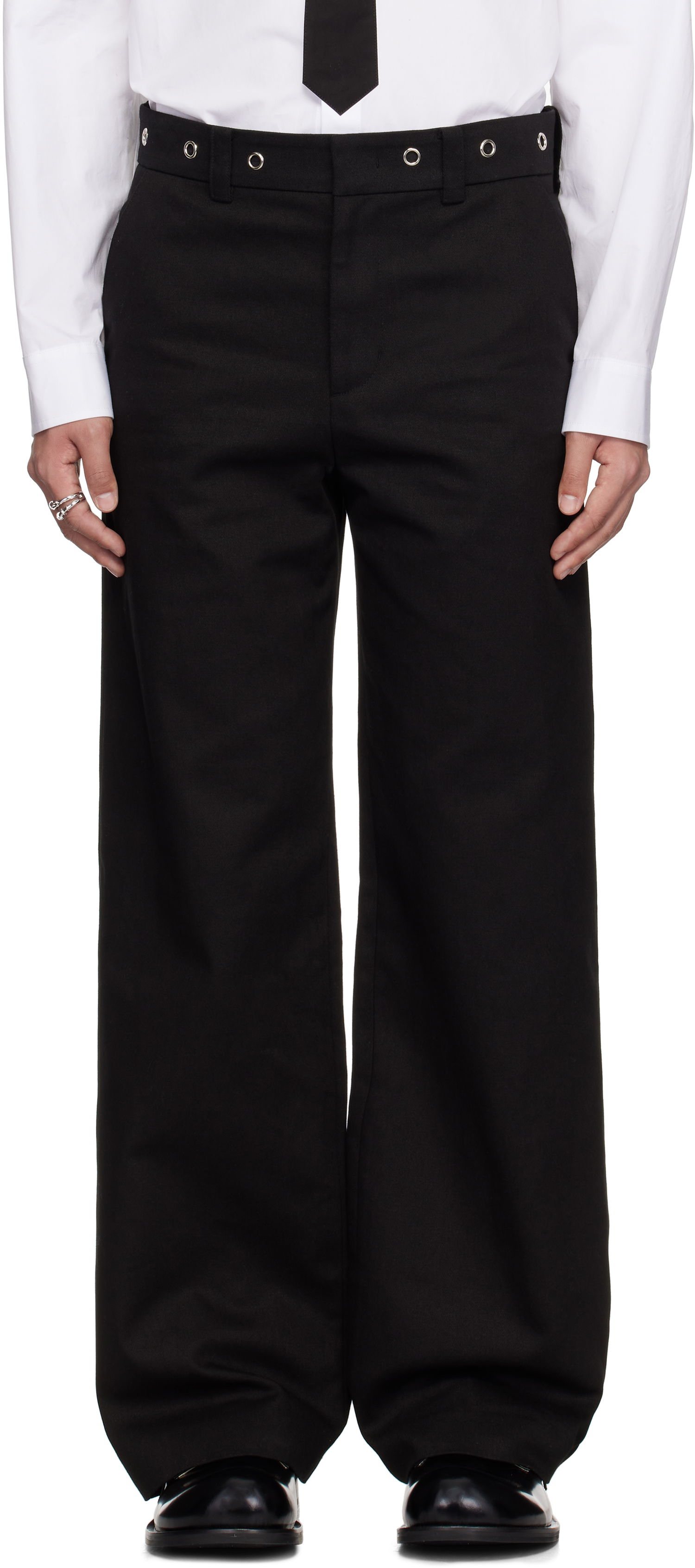 Nohavice We11done We11done Eyelet Detailed Trousers Čierna | WD-PT0-25-269-M-BK, 0