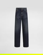 Distressed wide-leg denim cotton trousers