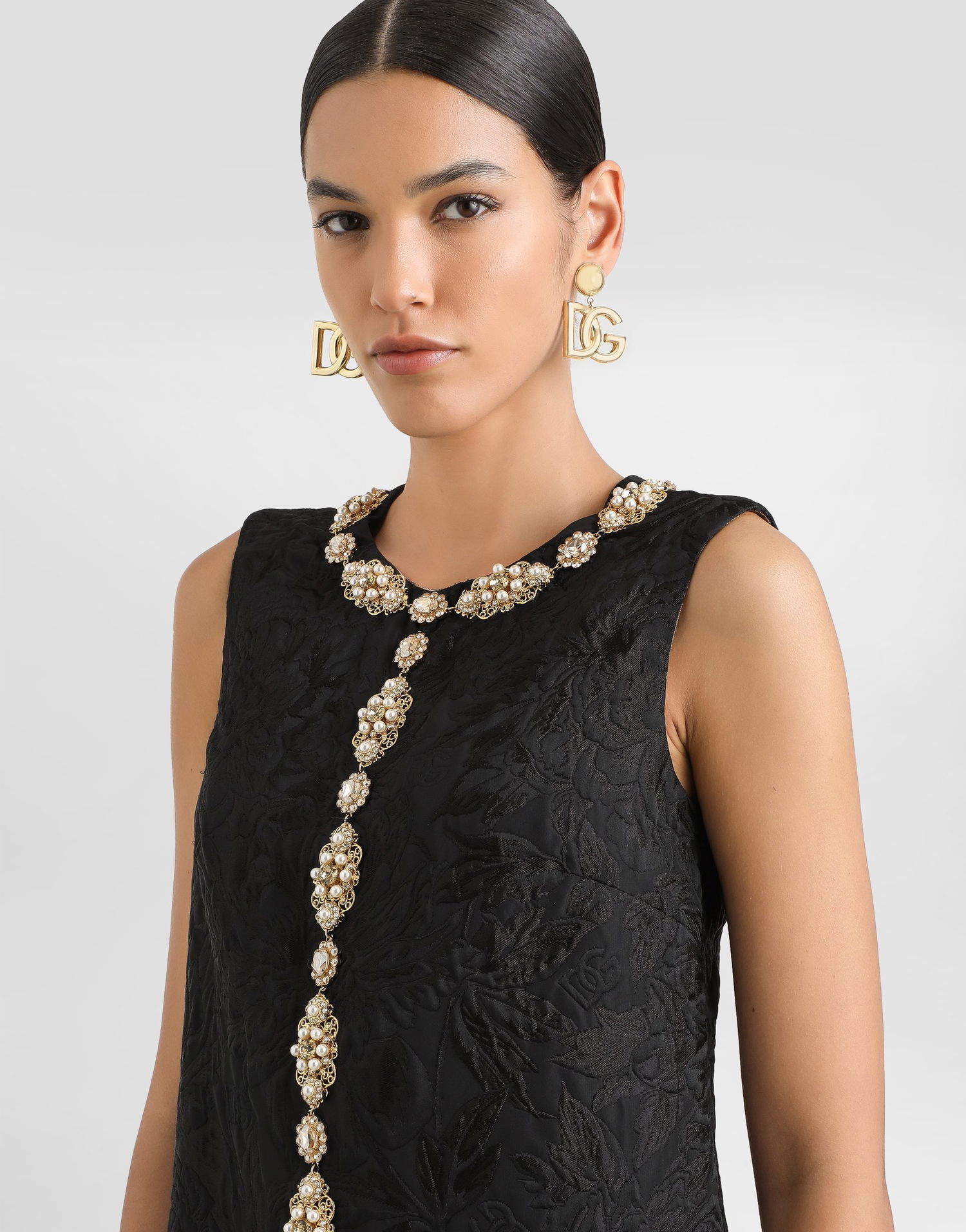 Šaty Dolce & Gabbana Dolce & Gabbana Brocade Peony Dress with Jeweled Embellishments Čierna | F6AMRZHJMQON0000, 1