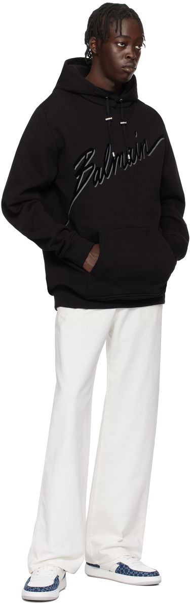 Mikina Balmain Balmain Flocked Letter Hoodie Čierna | EH1JT047BC86, 3
