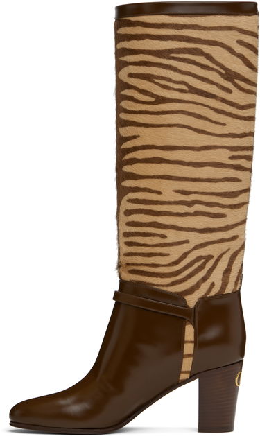 Oblečenie Valentino Valentino Garavani Pattie Zebra-Print Tall Boots Hnedá | 6W2S0LD6SHF, 2