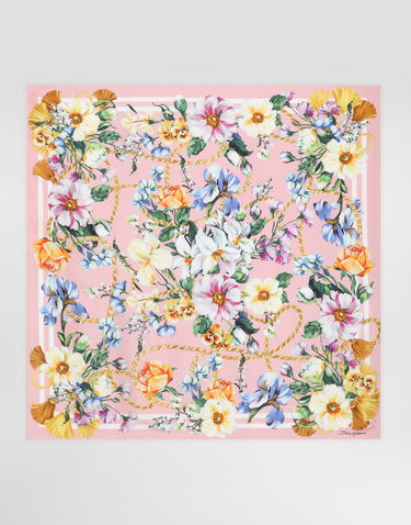 Šál Dolce & Gabbana Dolce & Gabbana Floral Print Silk Twill Square Scarf Ružová | FN090RGDCURHH5JC, 0