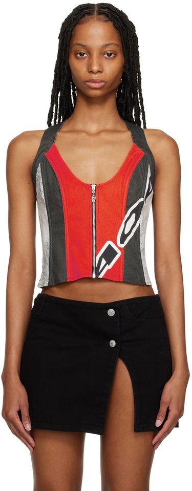 Tielko Miaou Miaou Valda Graphic Print Corset Top Červená | 4014TKROM, 0