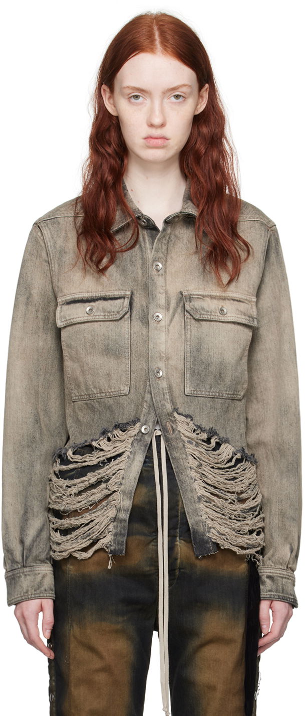Bunda Rick Owens DRKSHDW Cape Sleeve Denim Jacket Béžová | DS02C5702 DMPFR, 0