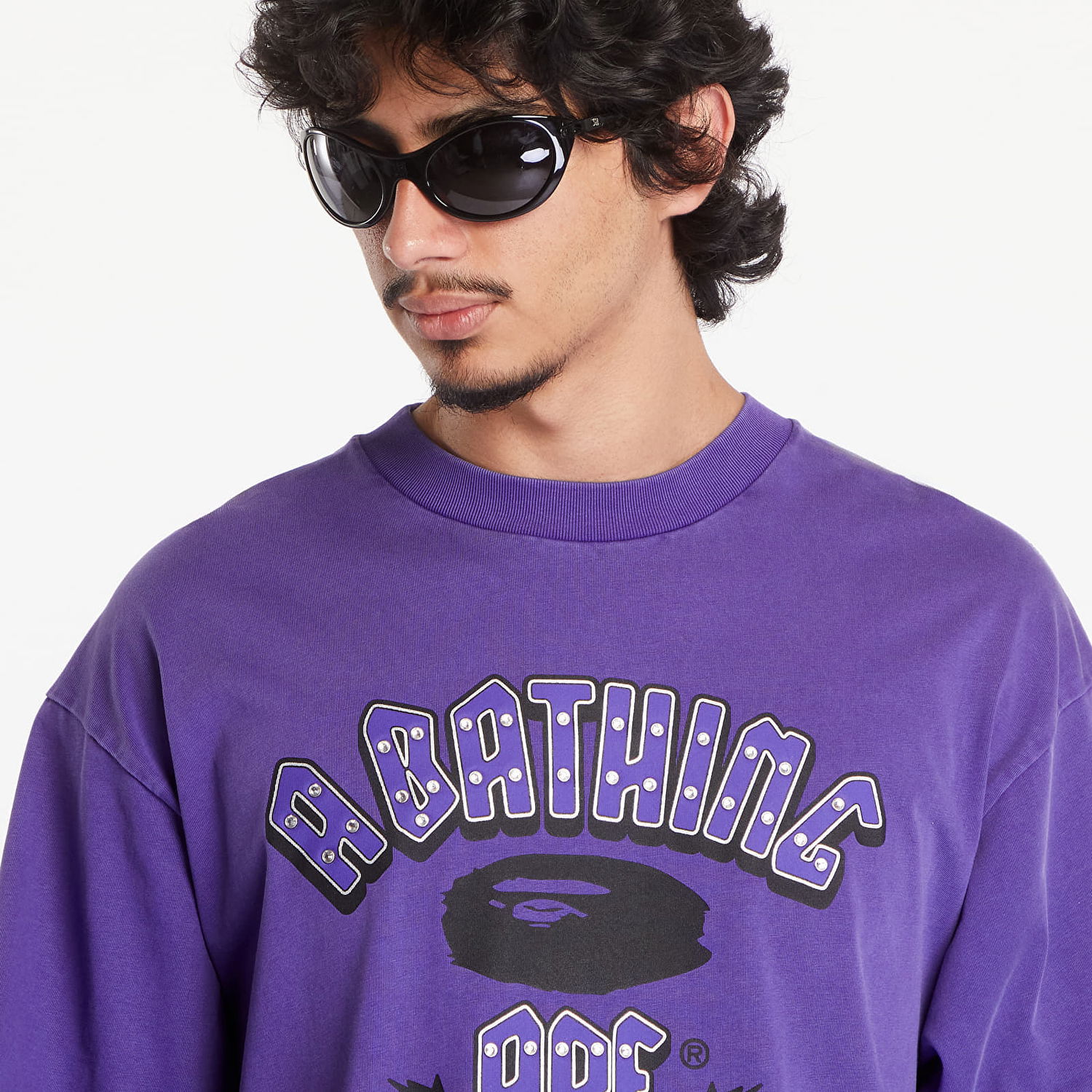 Tričko BAPE A BATHING APE Garment Dye Rhinestone Logo Relaxed Fit Short Sleeve Tee Purple Fialová | 001CSK801312M PUR, 1
