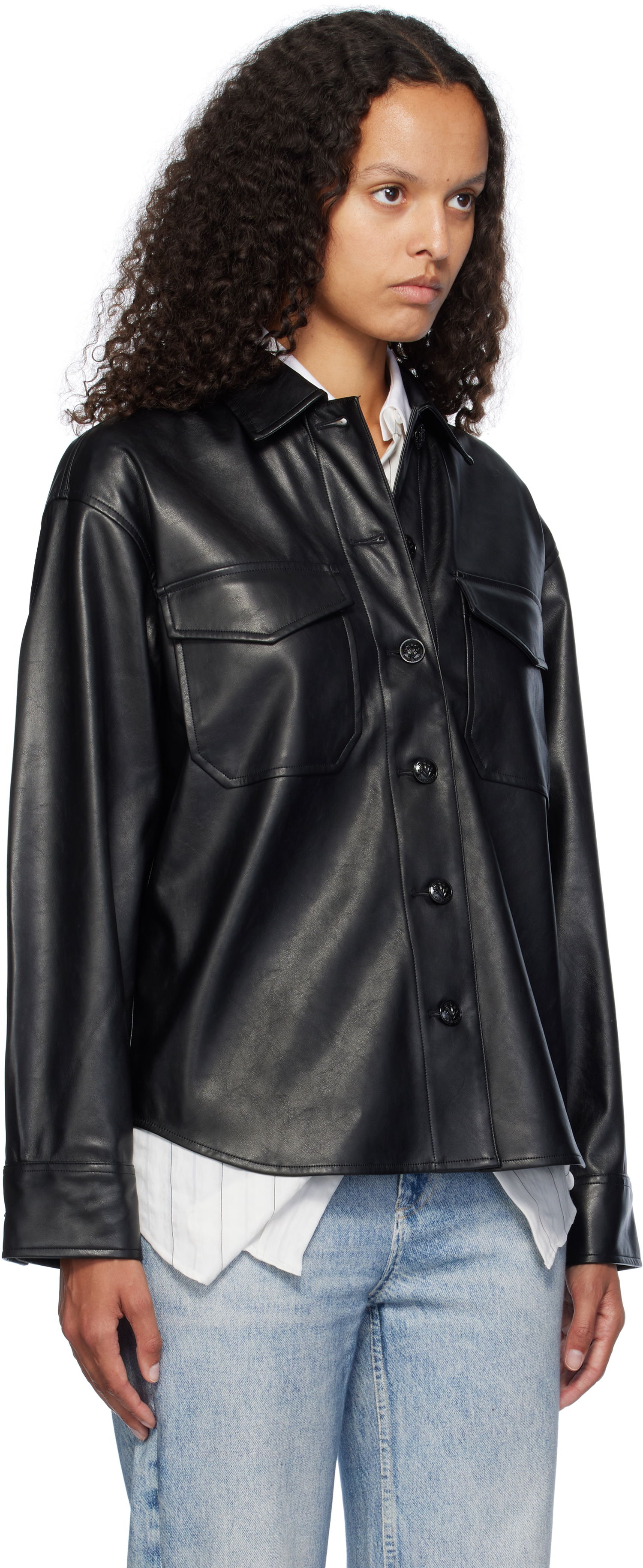 Košeľa rag & bone Rag & Bone Camilla Faux-Leather Shirt Čierna | WCW24FA001GR01, 1
