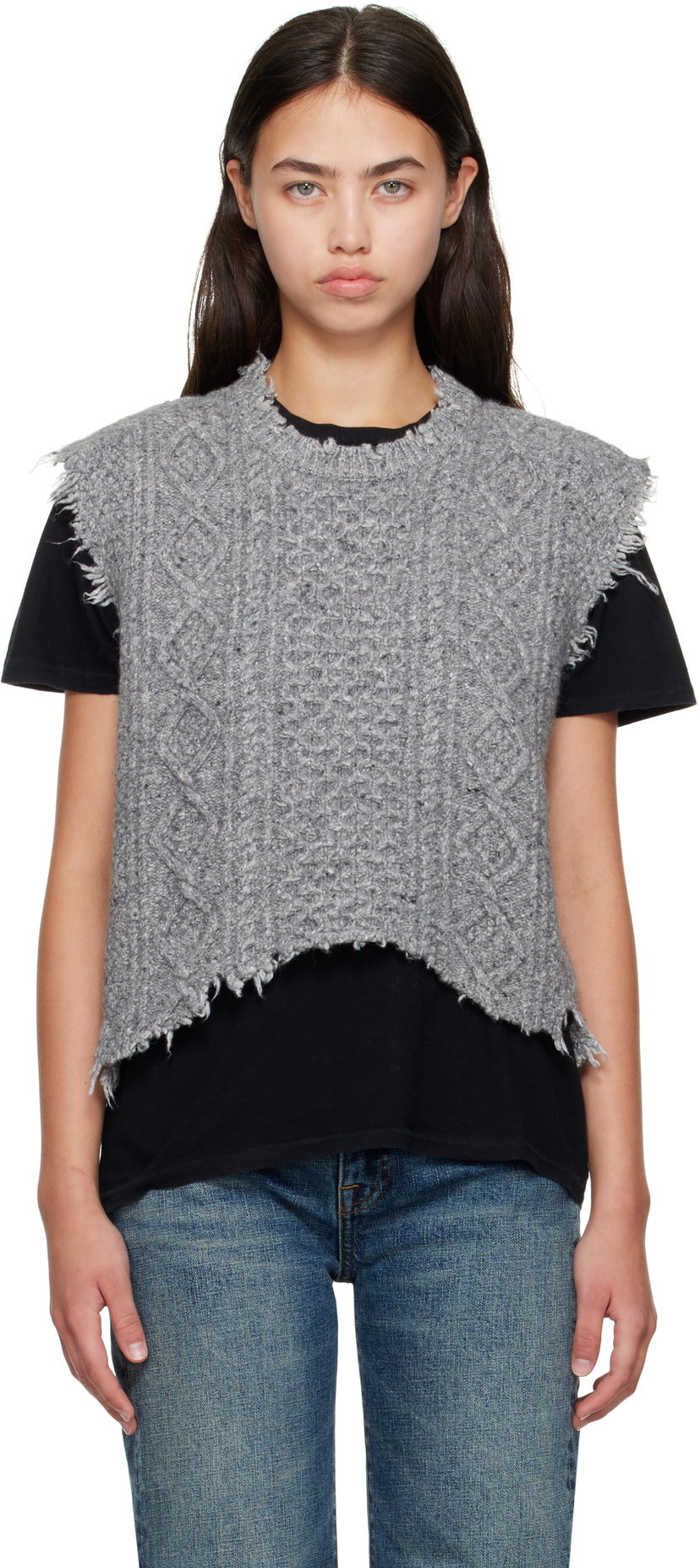 Sveter R13 R13 Boyfriend Cable Knit Vest Šedá | R13WY228-Y208A
