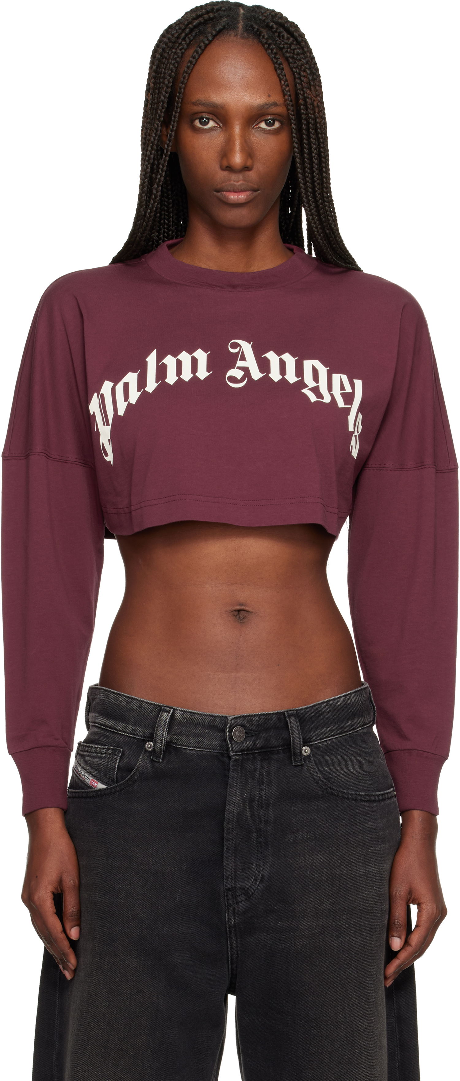 Crop Top Palm Angels Curved Logo Crop T-shirt Vínová | PWAB023F25JER0022803, 0