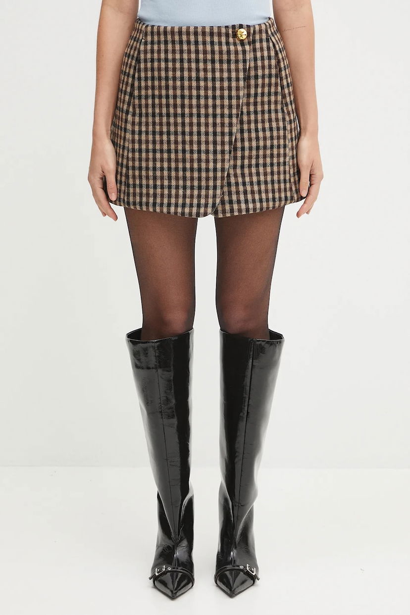 Sukňa GANNI GANNI Check Wool Mix Mini Skirt Hnedá | W0655