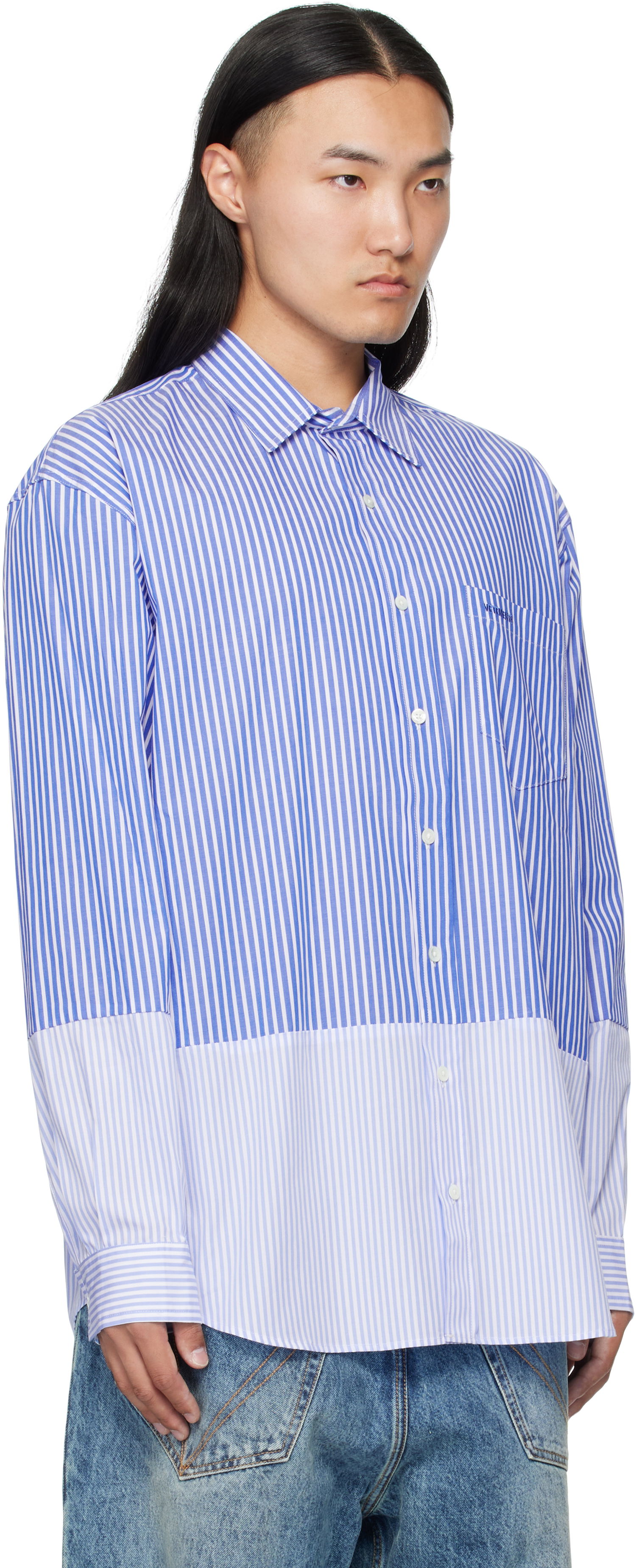 Košeľa VETEMENTS VETEMENTS Splitted Striped Shirt Modrá | UH76SH630SL, 1