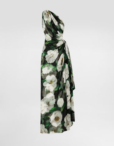 Šaty Dolce & Gabbana Dolce & Gabbana One-Shoulder Gardenia-Print Chiffon Dress Zelené | F6TLHTIS1XDHN5JB, 0