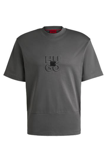 Tričko BOSS HUGO Men's Interlock Cotton T-Shirt with Stacked Logos Šedá | 50535499