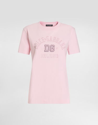 Tričko Dolce & Gabbana Dolce & Gabbana Oversize Jersey T-Shirt with DG Logo Embroidery Ružová | F8V42ZGDCX2F2528, 0