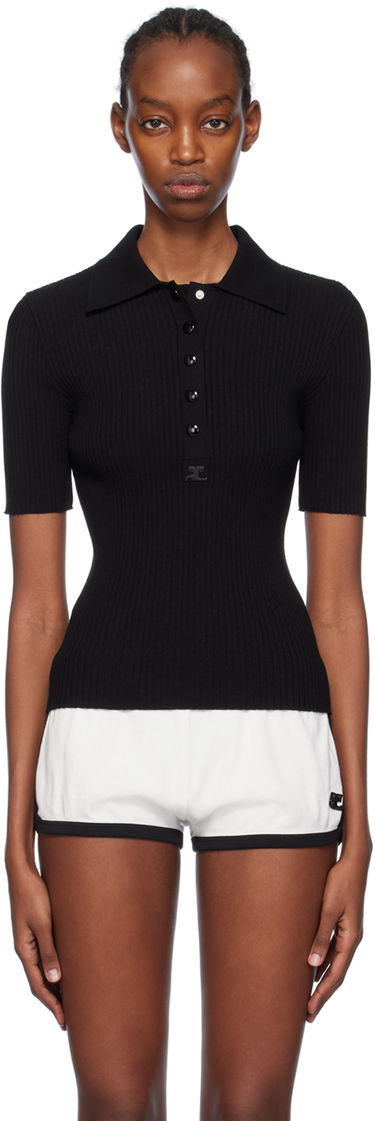 Polo tričko Courrèges Fitted Knit Polo Shirt Čierna | 124MPO017FI0001, 0