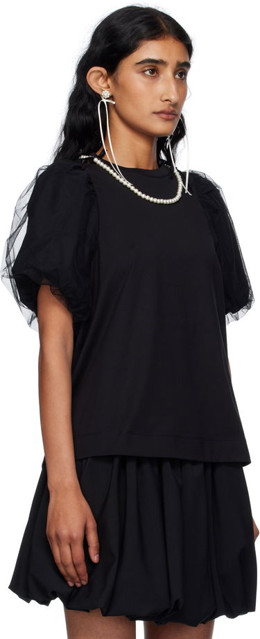 Tričko Simone Rocha Simone Rocha Embellished Tulle Overlay Puff Sleeve T-Shirt Čierna | 5397B 0553, 1