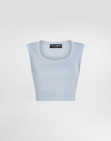 Tielko Dolce & Gabbana Dolce & Gabbana Silk Knitted Tank Top Modrá | FXT56TJBSM0B1581, 0