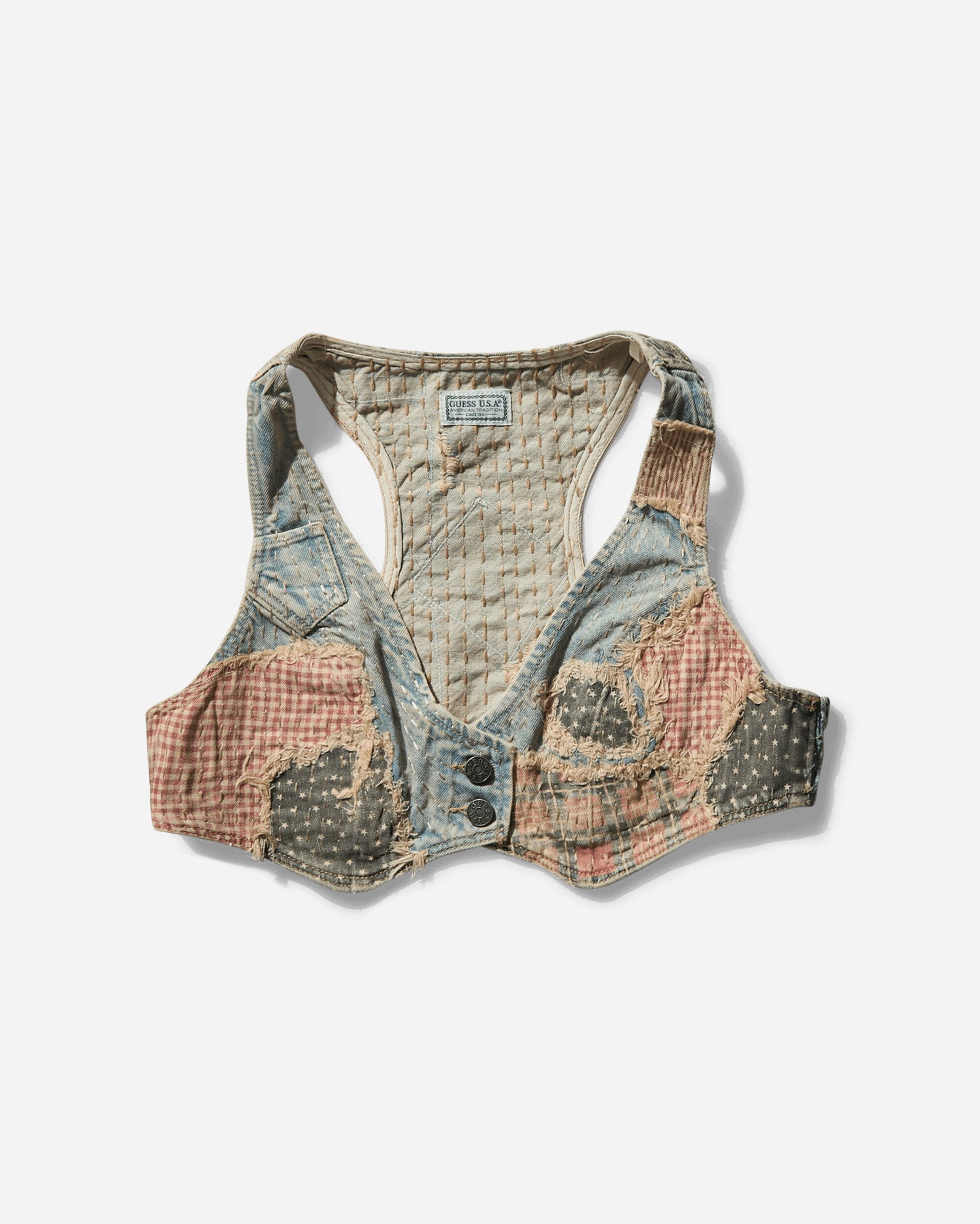 Vesta GUESS Vintage Denim Patchwork Vest Modrá | W5GH29D4RVB GULW, 1